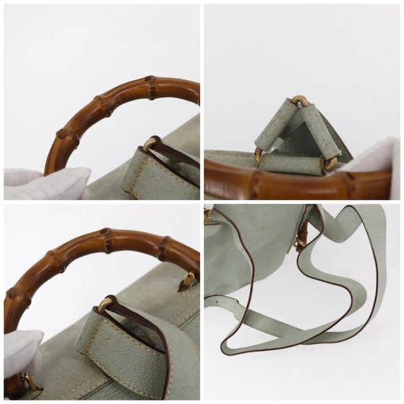 GUCCI Bamboo Backpack Suede Light Blue Gold 003 2058 0016 Auth 151681